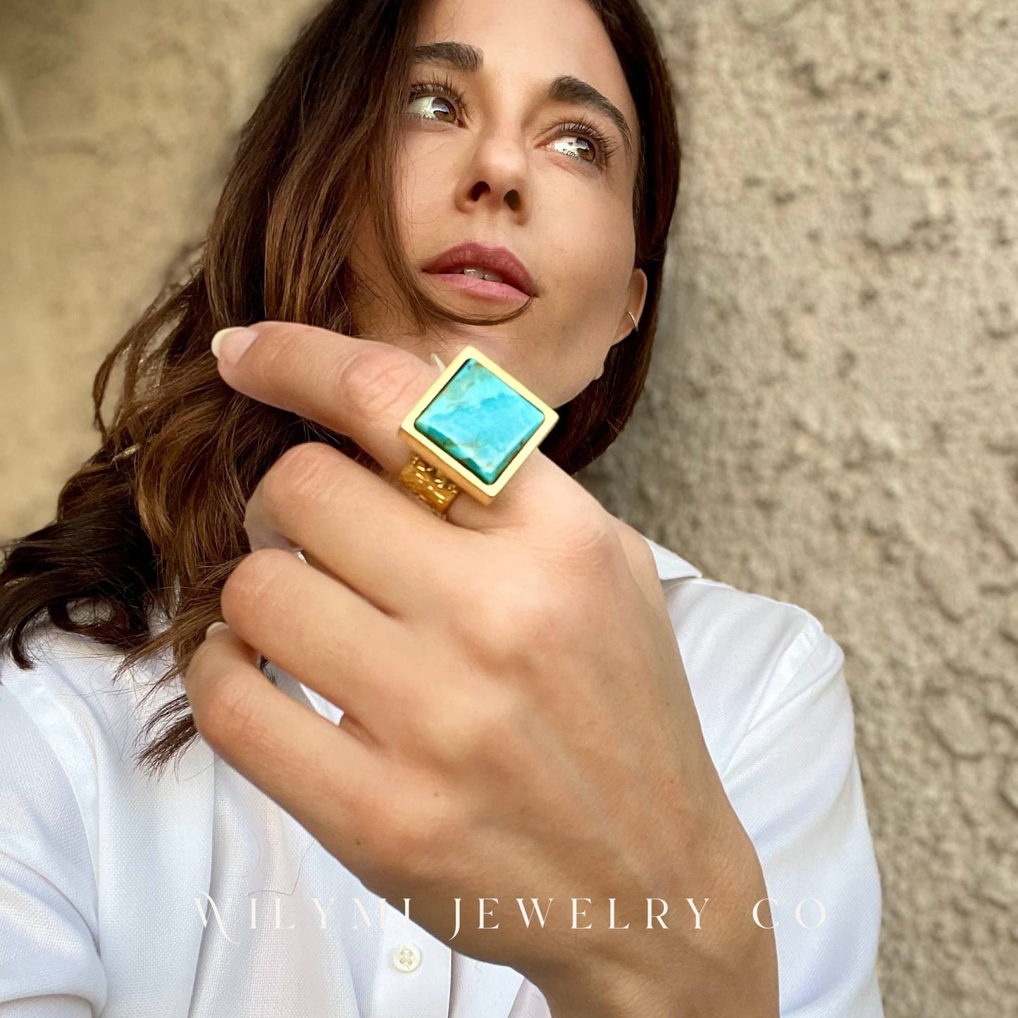MM FULL PACKAGE Turquoise Ring | 16mm Square Stone I 24K GF