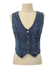 Hottie Sleeveless Single-Breasted V-Neck Denim Tank Top: Black