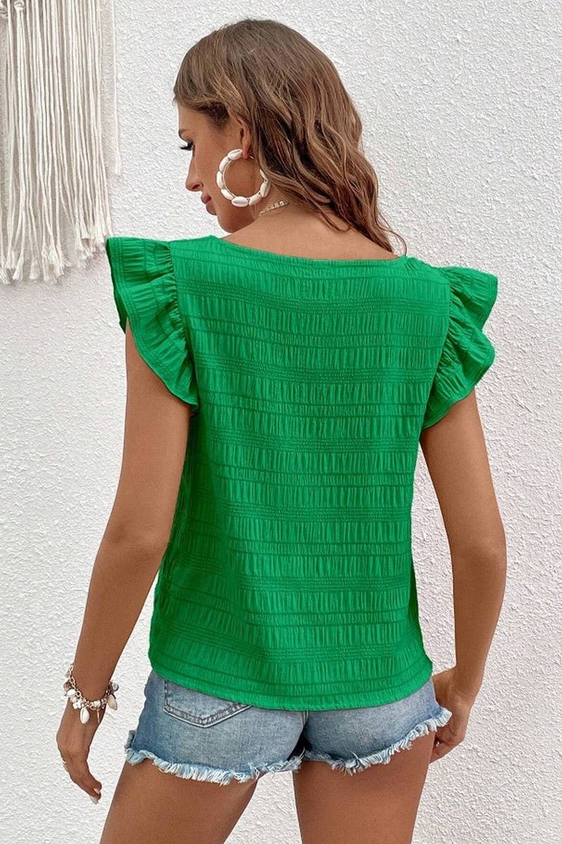 RUFFLED BLOUSE TOP: Green