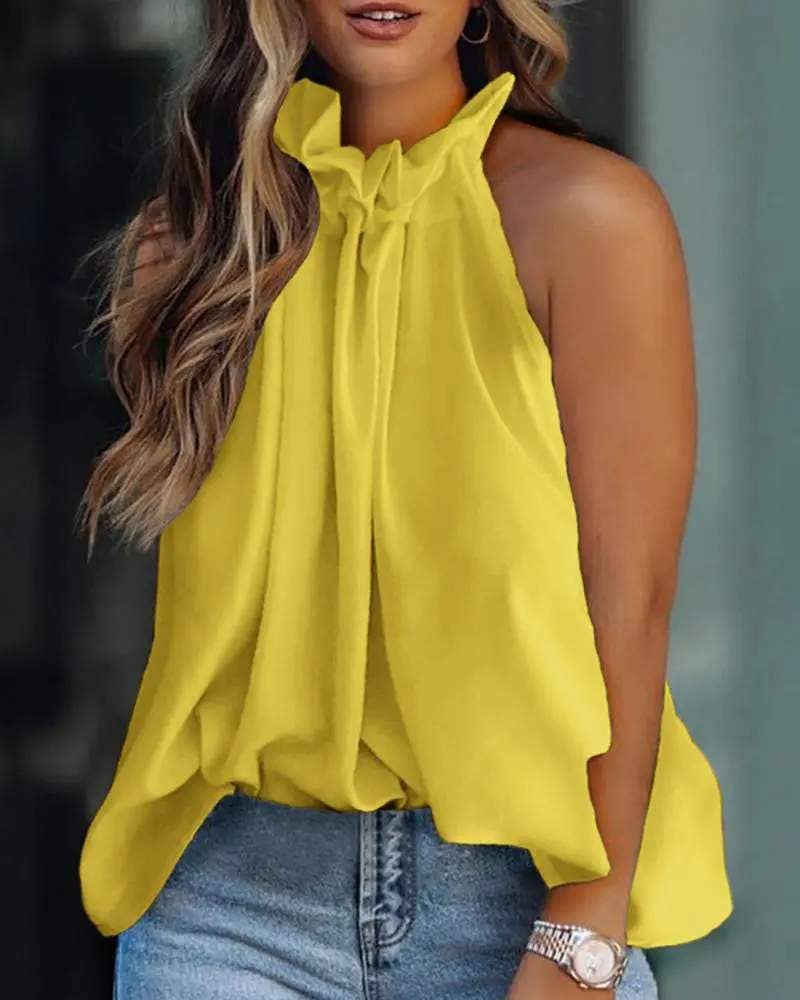 Frill hem sleeveless flowy tank top: YELLOW Moss Rock Ranch Frill hem sleeveless flowy tank top: YELLOW Moss Rock Ranch
