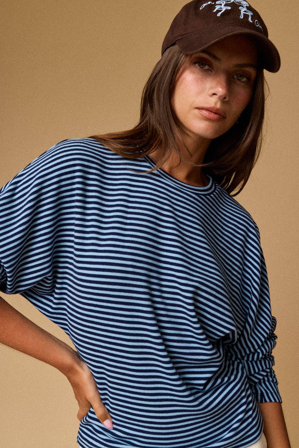 PT20107 - Slouchy relaxed fit striped long sleeves Top: BURGUNDY STRIPE / S-M-L (2-2-2)