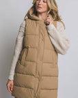Hooded Long Quilted Puffer Vest: BLACK