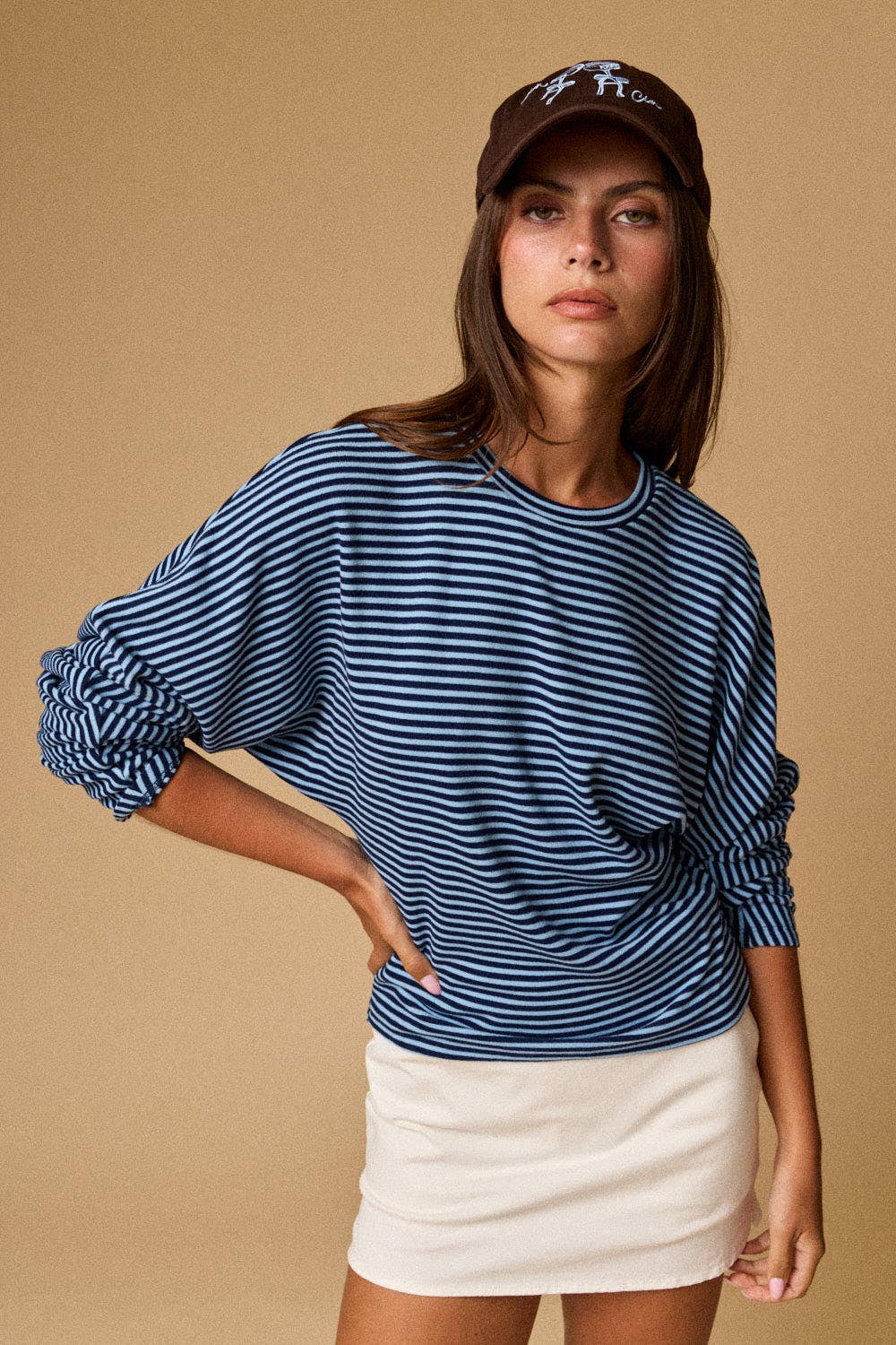 PT20107 - Slouchy relaxed fit striped long sleeves Top: BURGUNDY STRIPE / S-M-L (2-2-2)