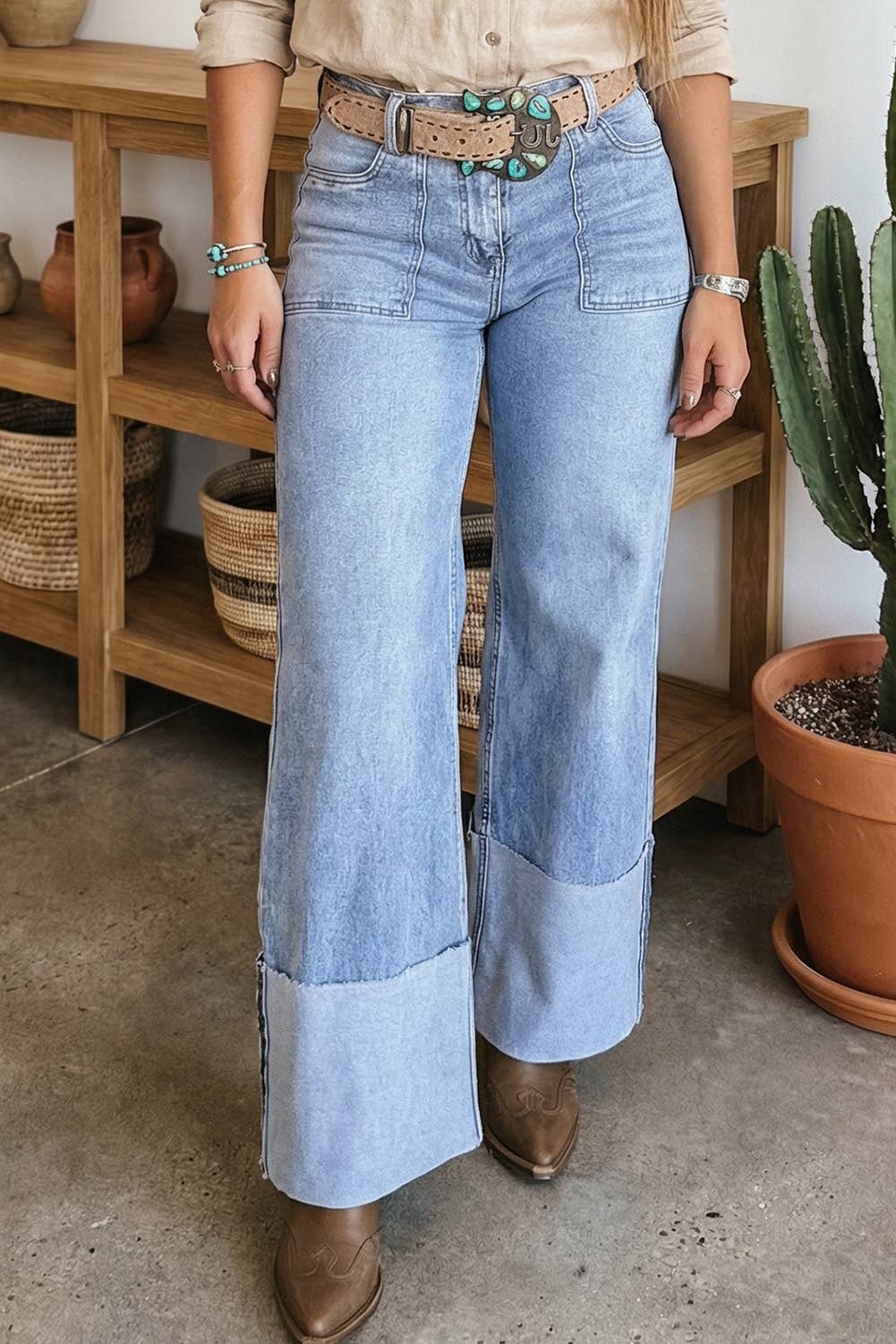 Turn-up Cuffs Wide Leg Jeans