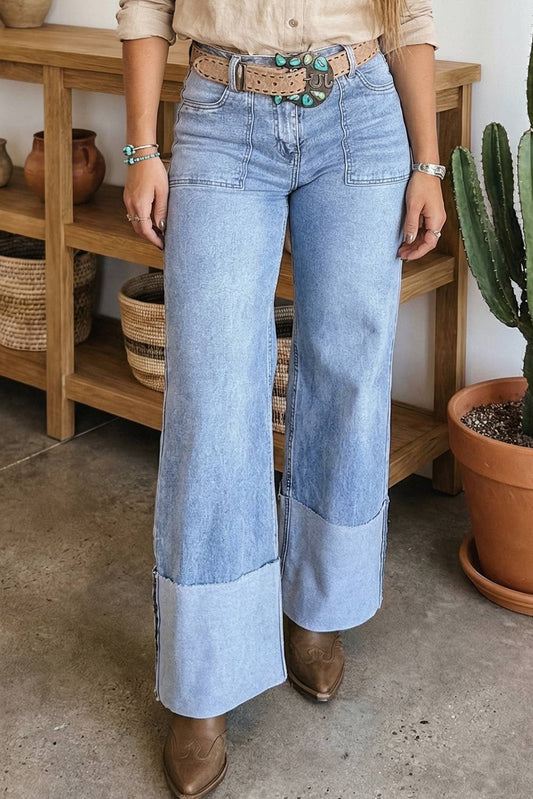 Turn-up Cuffs Wide Leg Jeans