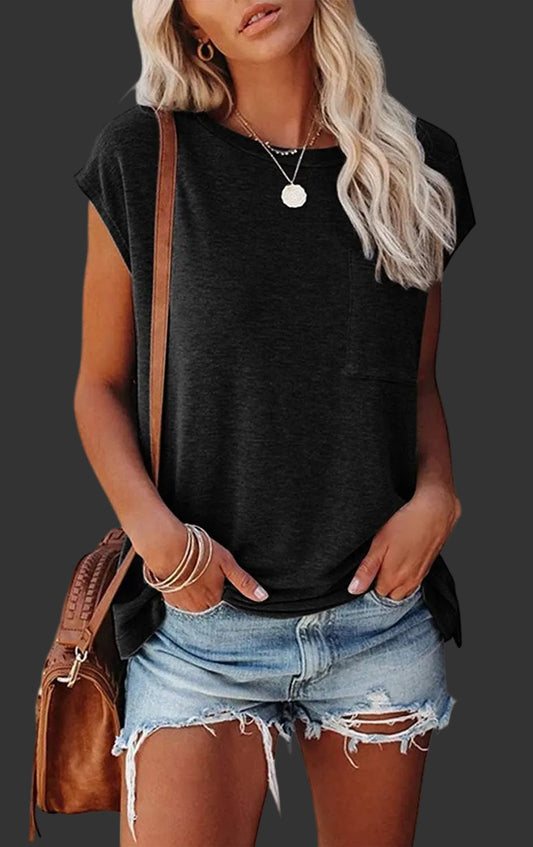 Short Cap Sleeve Black Top