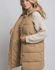 Hooded Long Quilted Puffer Vest: BLACK