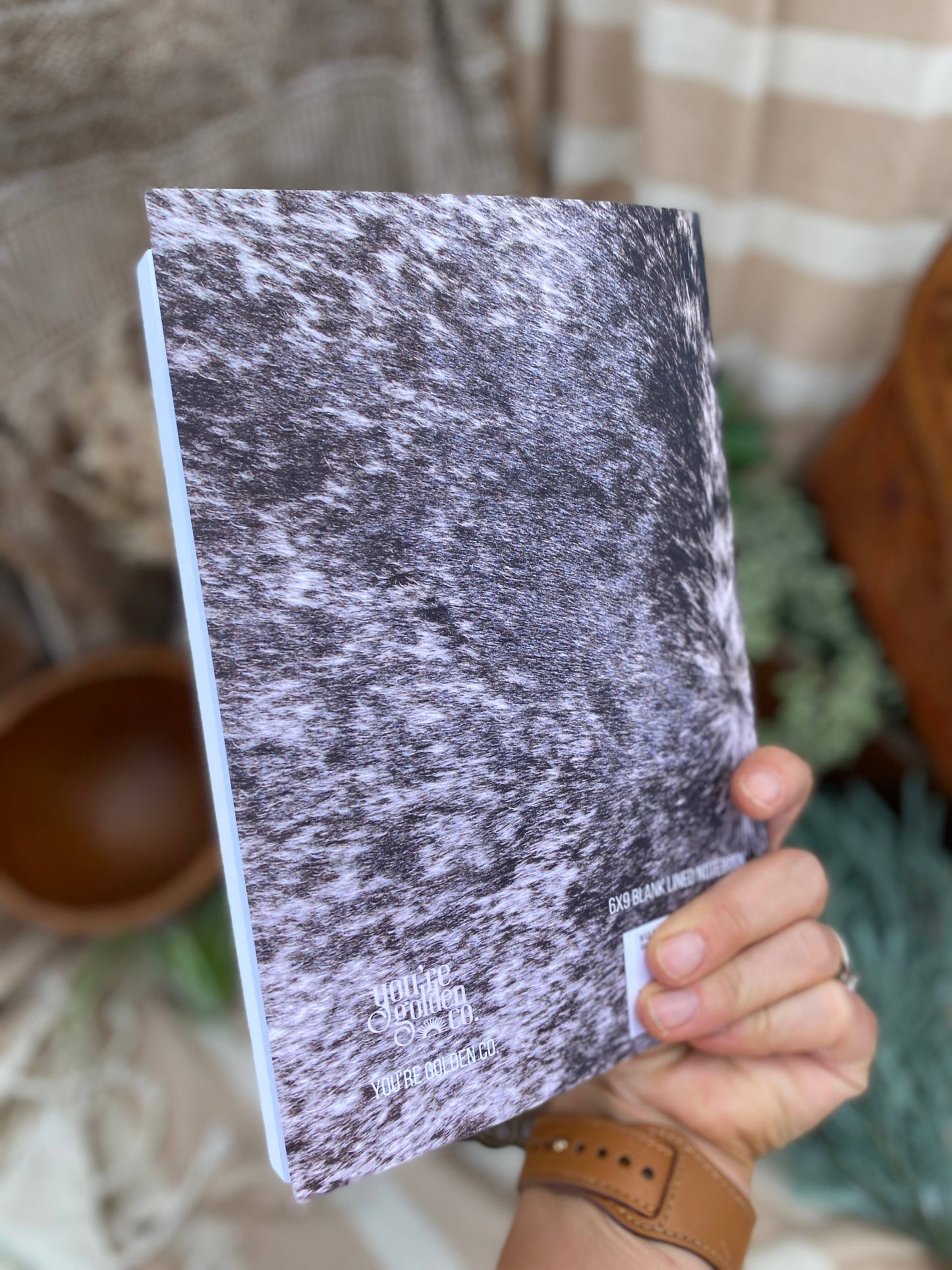 Blank Lined: Cowhide Journal: #3 black and white speckled
