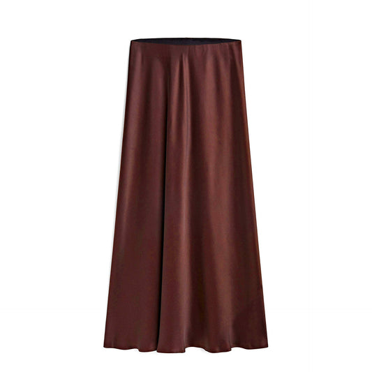Satin Slit Maxi Skirt: Dark Brown