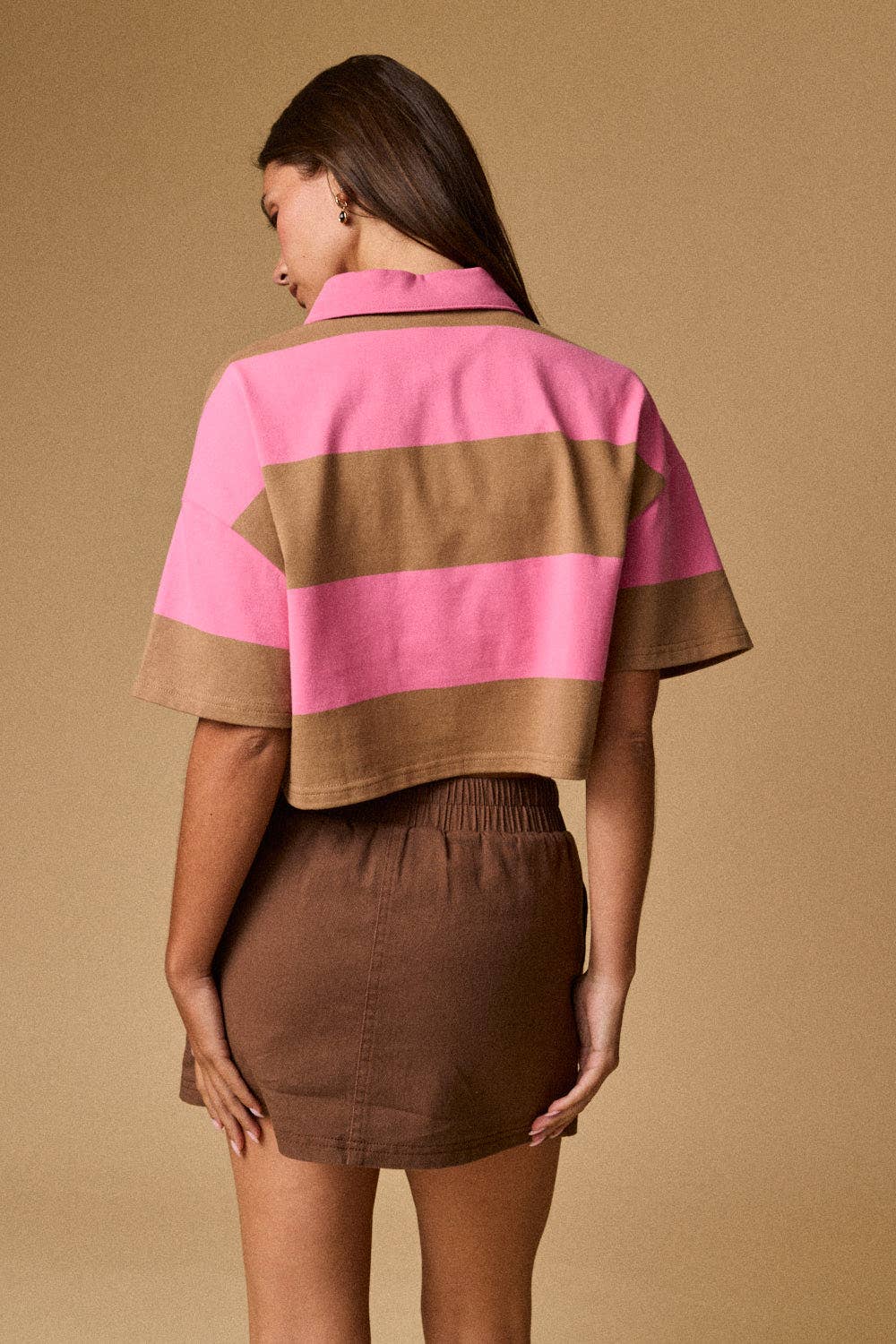 Cropped Rugby Stripe Polo Top  : IVORY/HUNTER