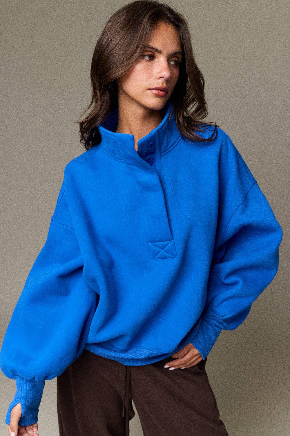 Half Button-Up Relaxed Fit Pullover