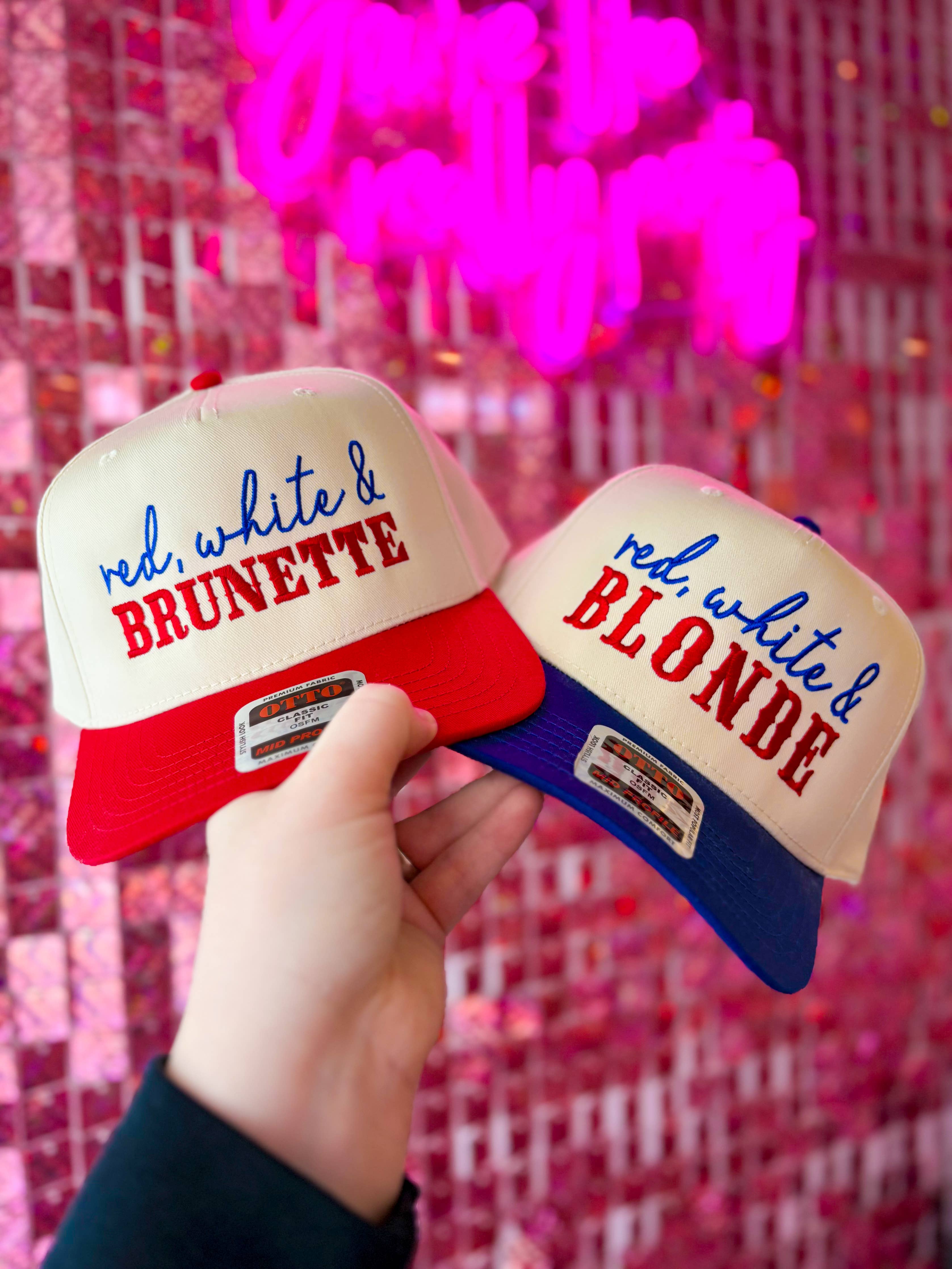 Red White & Blonde Embroidered Trucker Hat