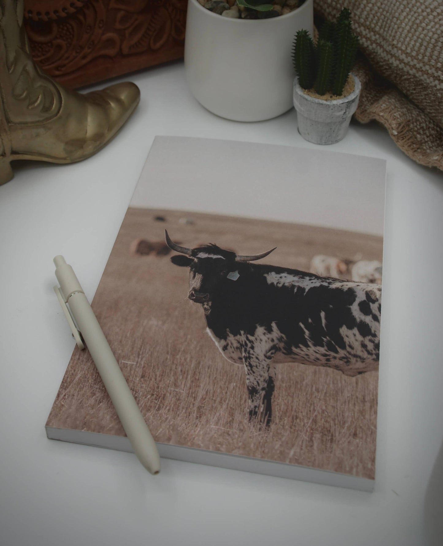 Blank Lined Notebook : #2 Cow in Pasture looking left