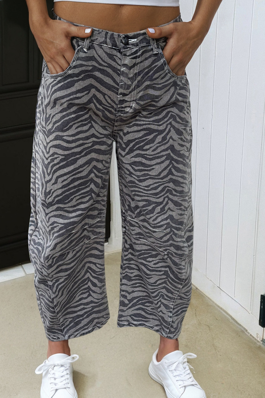 Zebra Printed Barrel Jeans