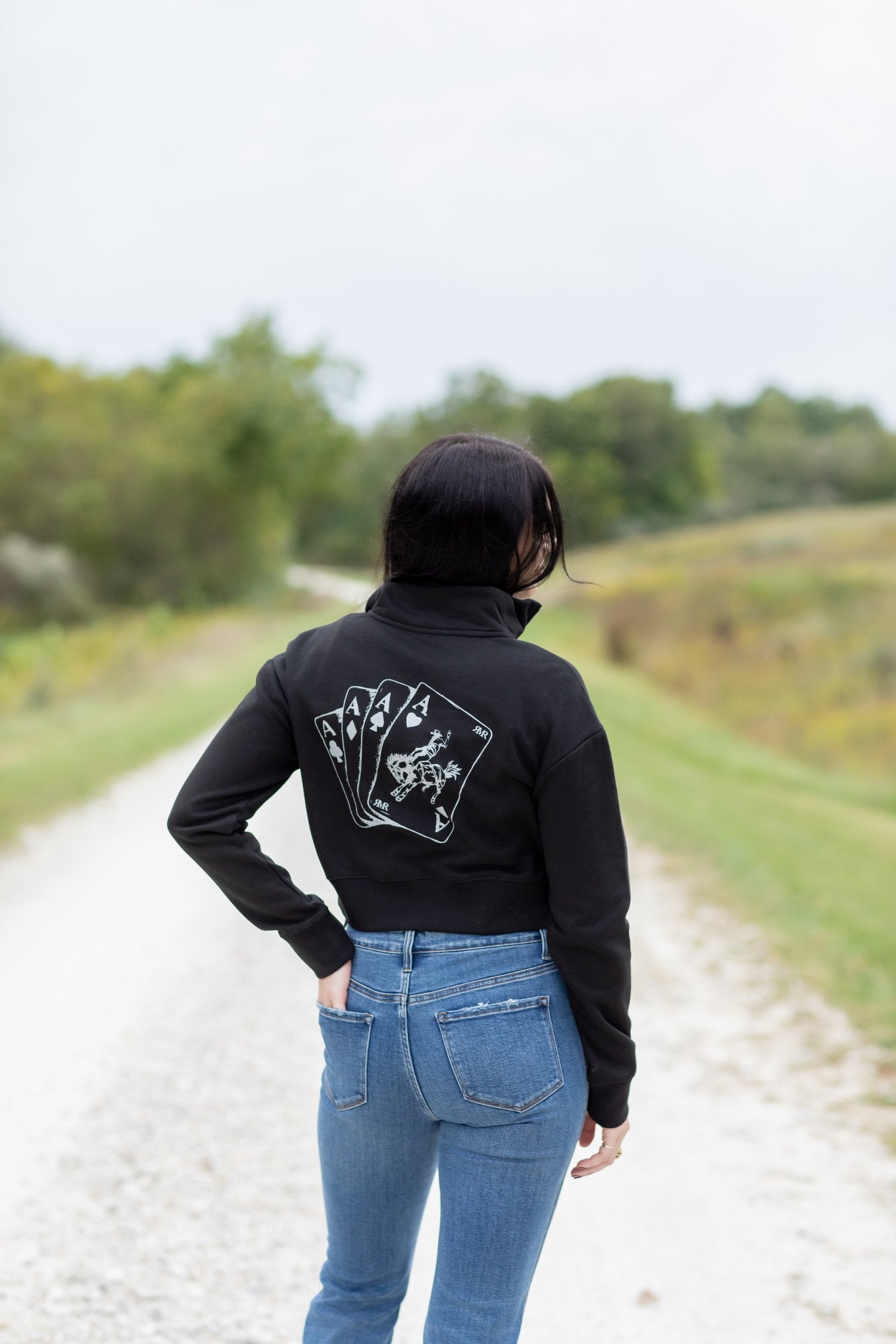 Four of a Kind Crop Quarter Zip: Black