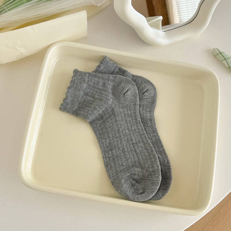 Cute Solid Color Mesh Ruffle Ankle Sock White