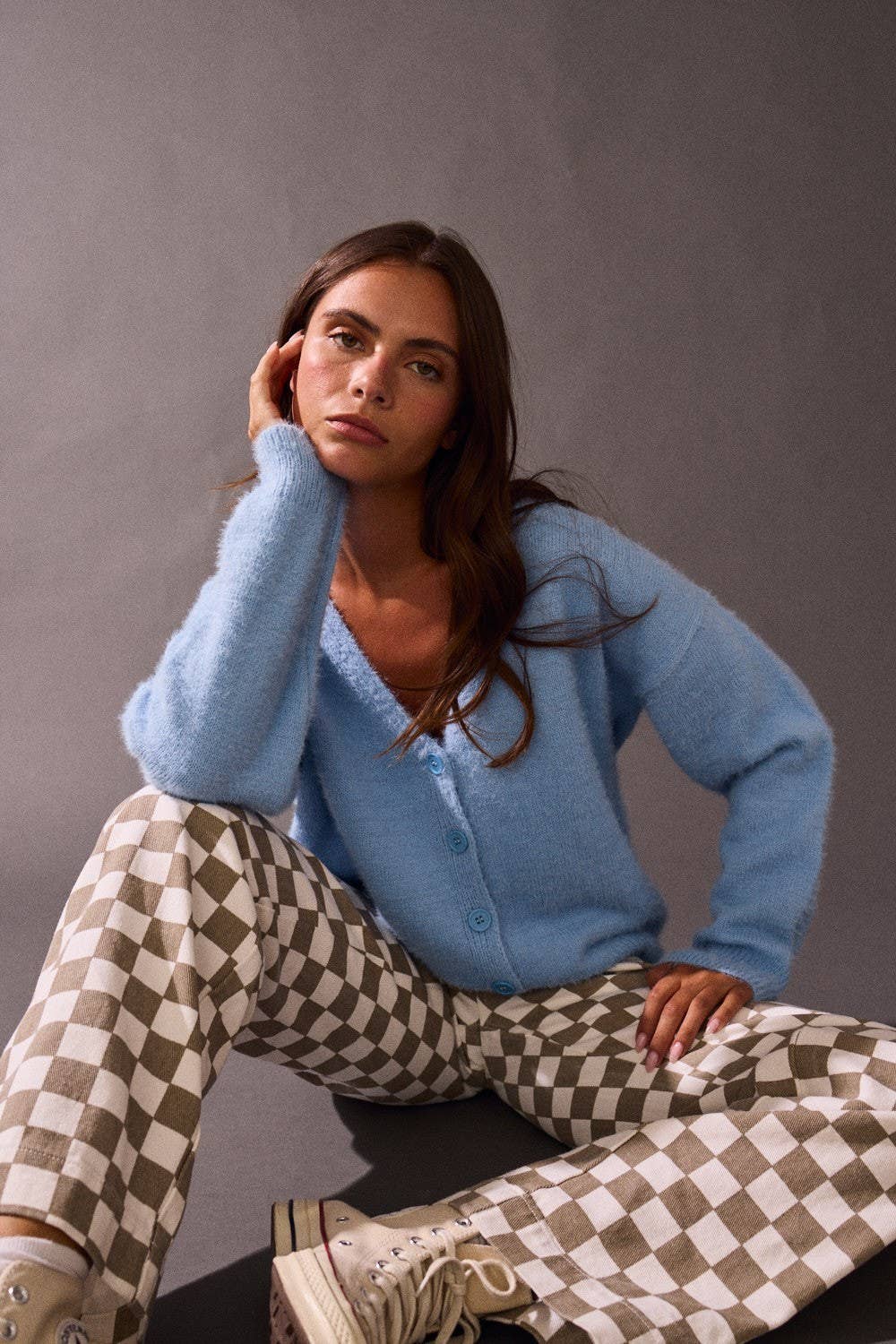 Demi Checkered Bottoms w Elastic Band: Taupe