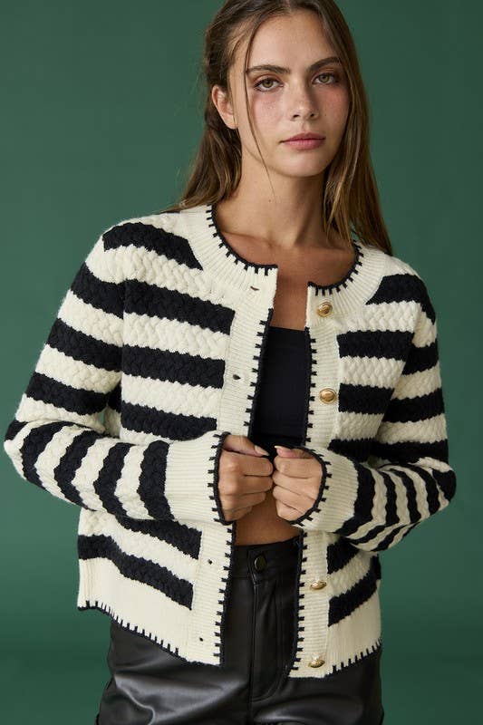 PC18520 - Mia Striped Cardigan: Black/White