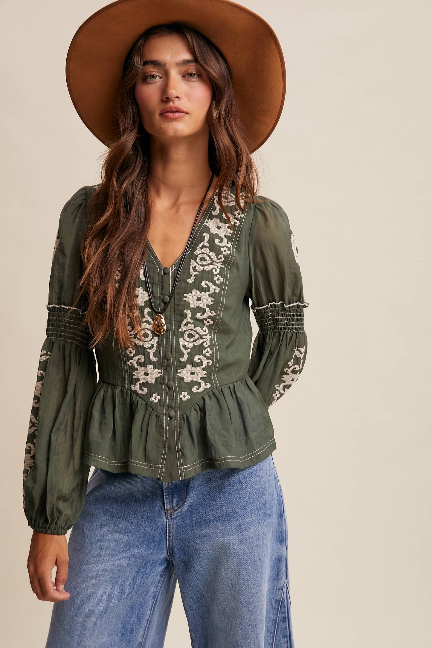 Embroidered Peplum Blouse