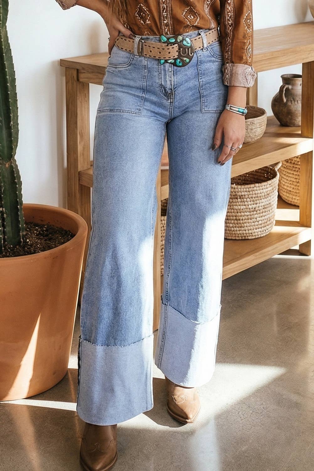 Turn-up Cuffs Wide Leg Jeans