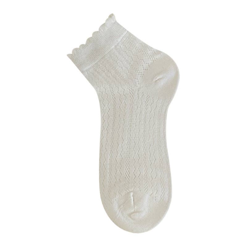 Cute Solid Color Mesh Ruffle Ankle Sock White