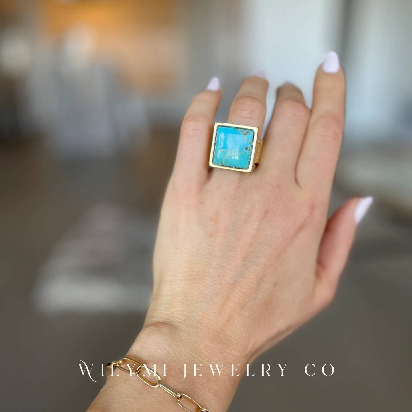 MM FULL PACKAGE Turquoise Ring | 16mm Square Stone I 24K GF
