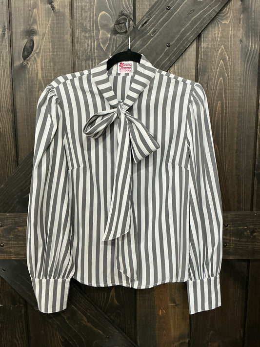 Howdy Hanny Gray Striped Button Down Tie Shirt