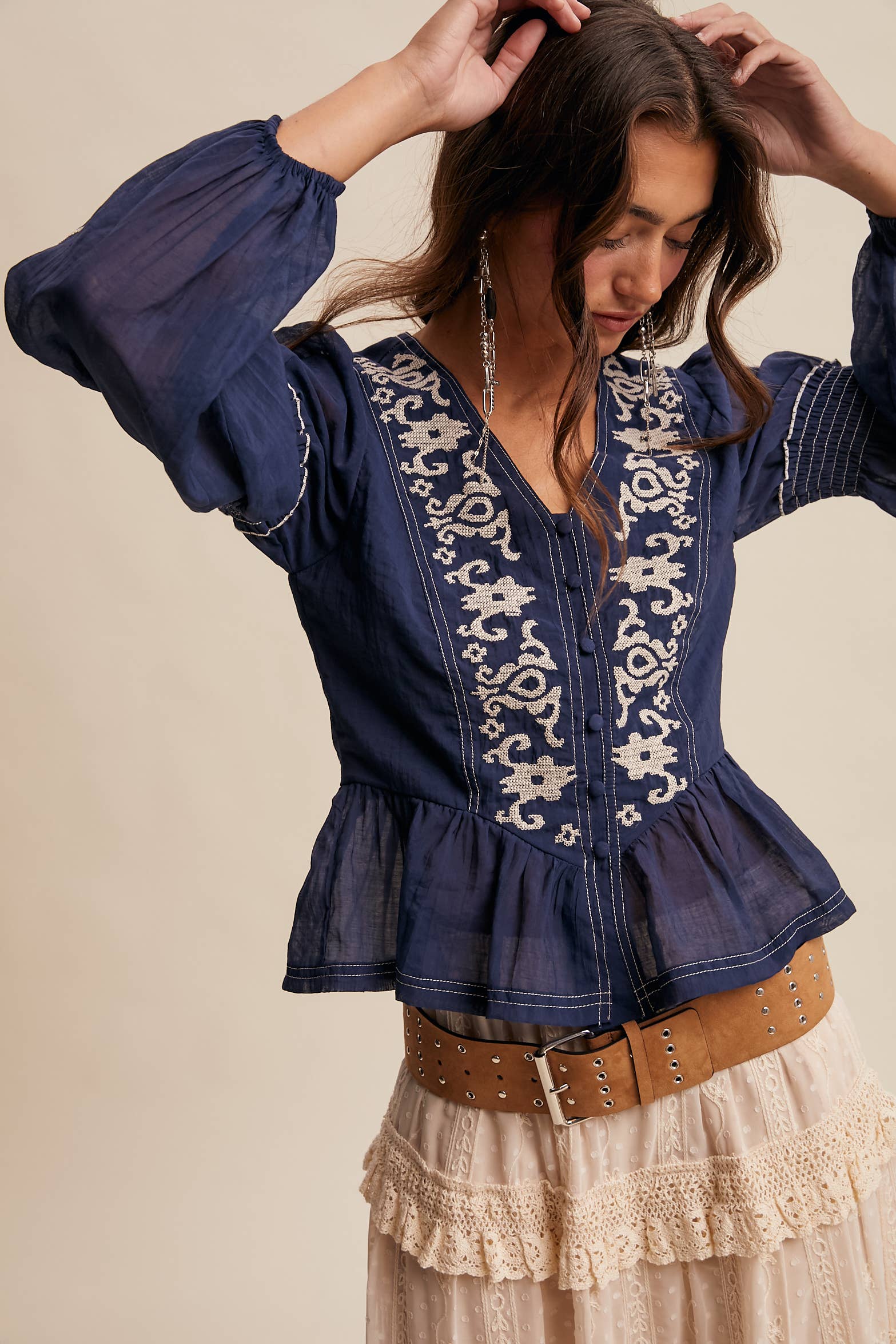 Embroidered Peplum Blouse – Moss Rock Ranch