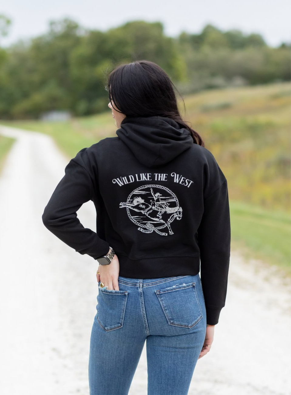 Wild Like the West Crop Hoodie: Black