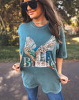 Faux Rhinestone Duck Graphic Tee on Blue Spruce