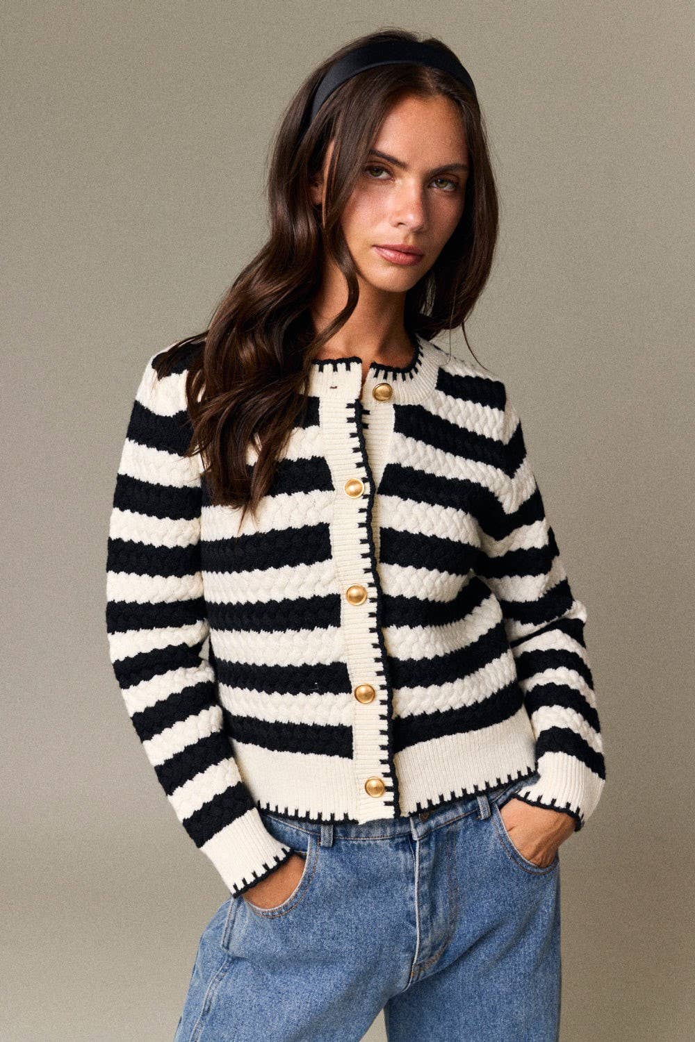 PC18520 - Mia Striped Cardigan: Black/White