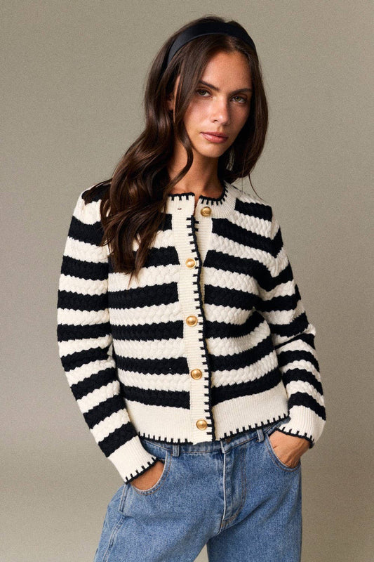 Mia Striped Cardigan: Black/White