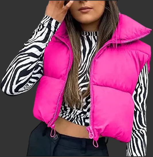 Pink Crop Puff Vest