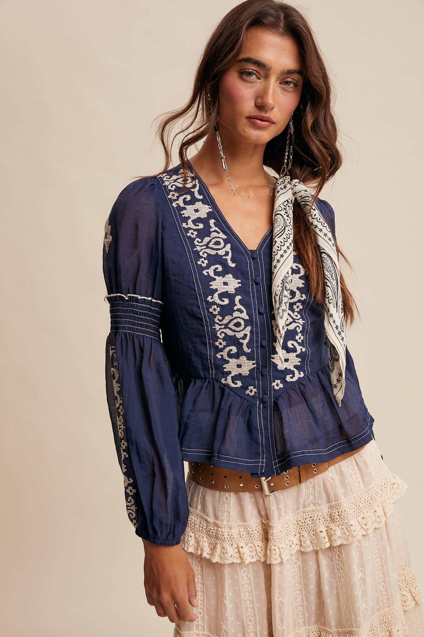 Embroidered Peplum Blouse