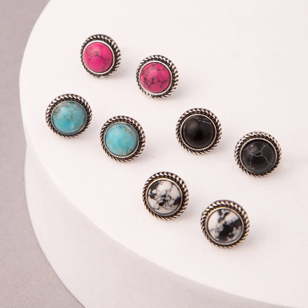 Western Button Post Earrings : White