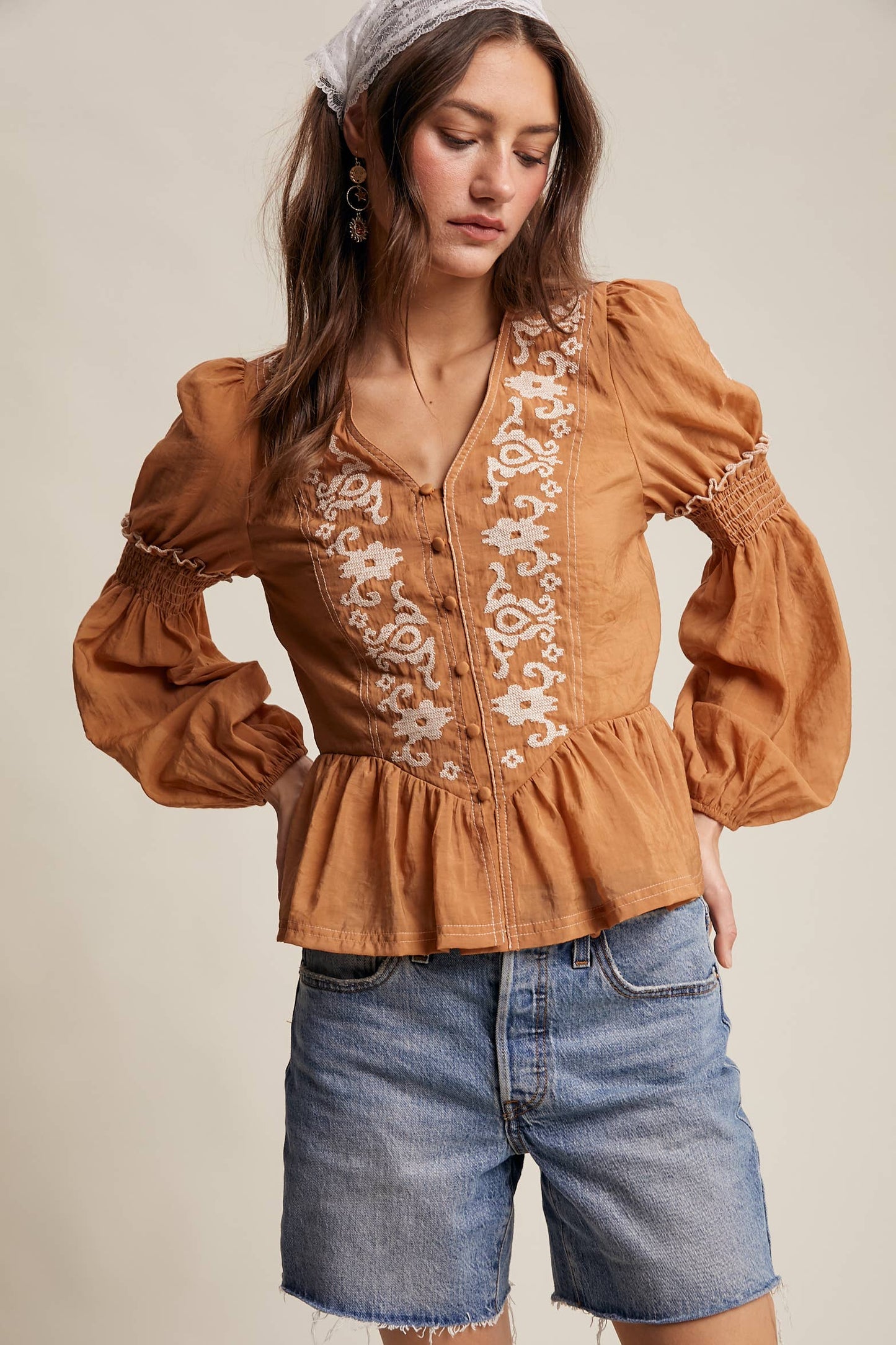 Embroidered Peplum Blouse