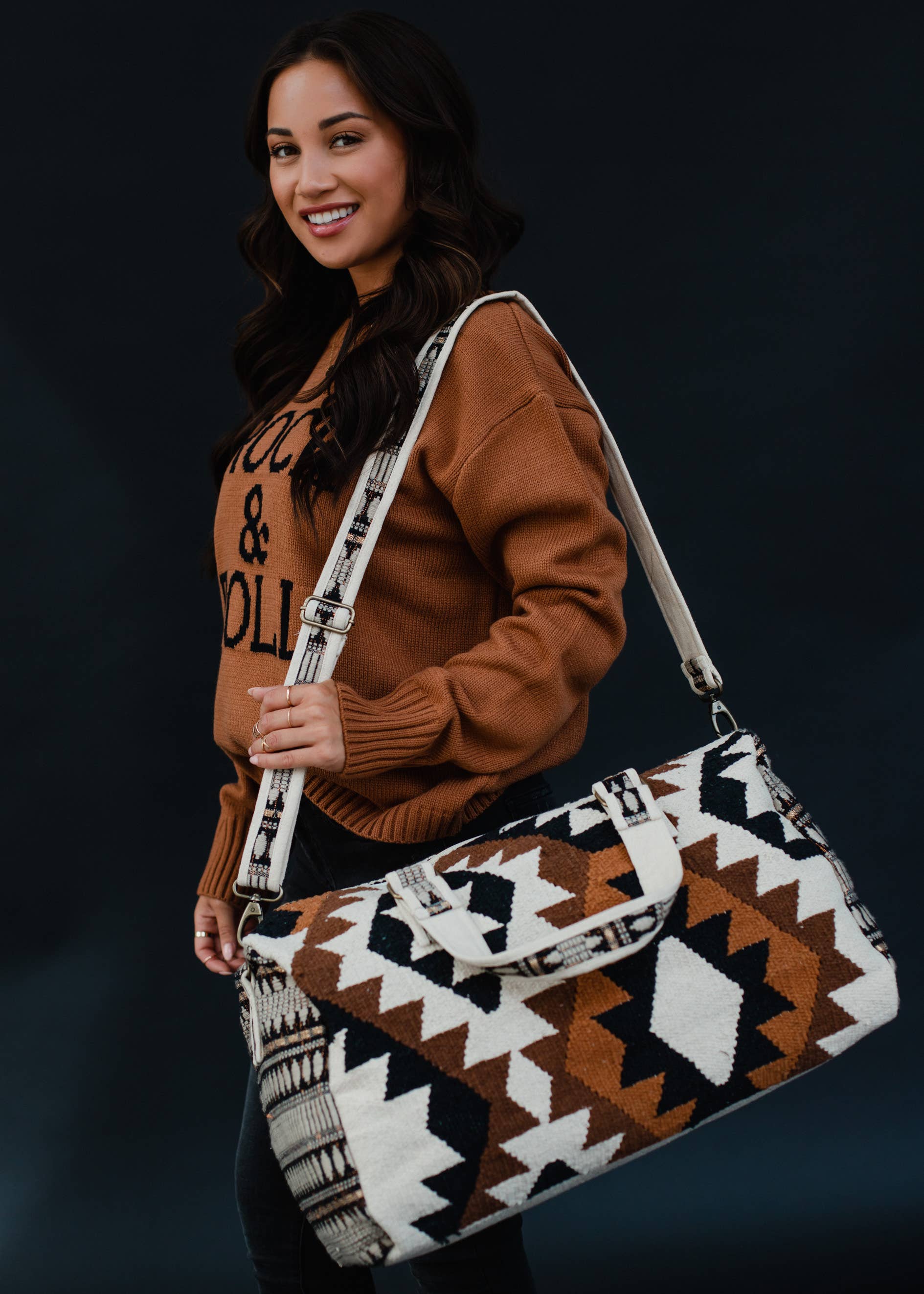 Cream, Black, Brown &amp; Tan Aztec Duffel
