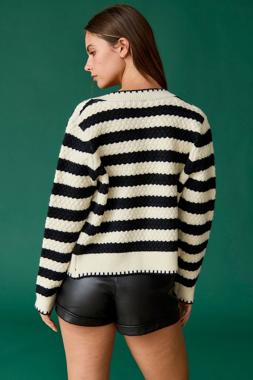 PC18520 - Mia Striped Cardigan: Black/White