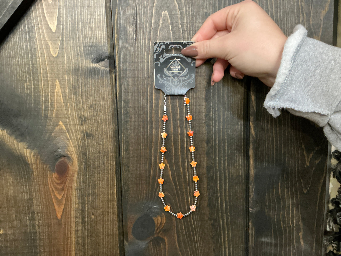 Navajo pearl necklace-orange star