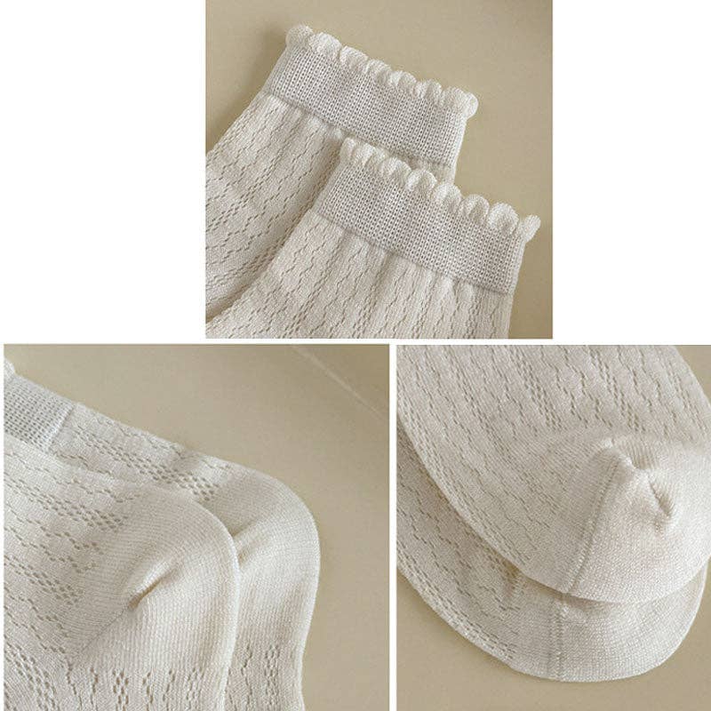 Cute Solid Color Mesh Ruffle Ankle Sock White
