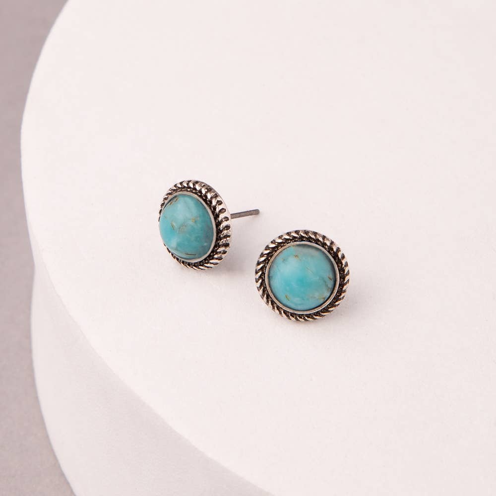 Western Button Post Earrings : White
