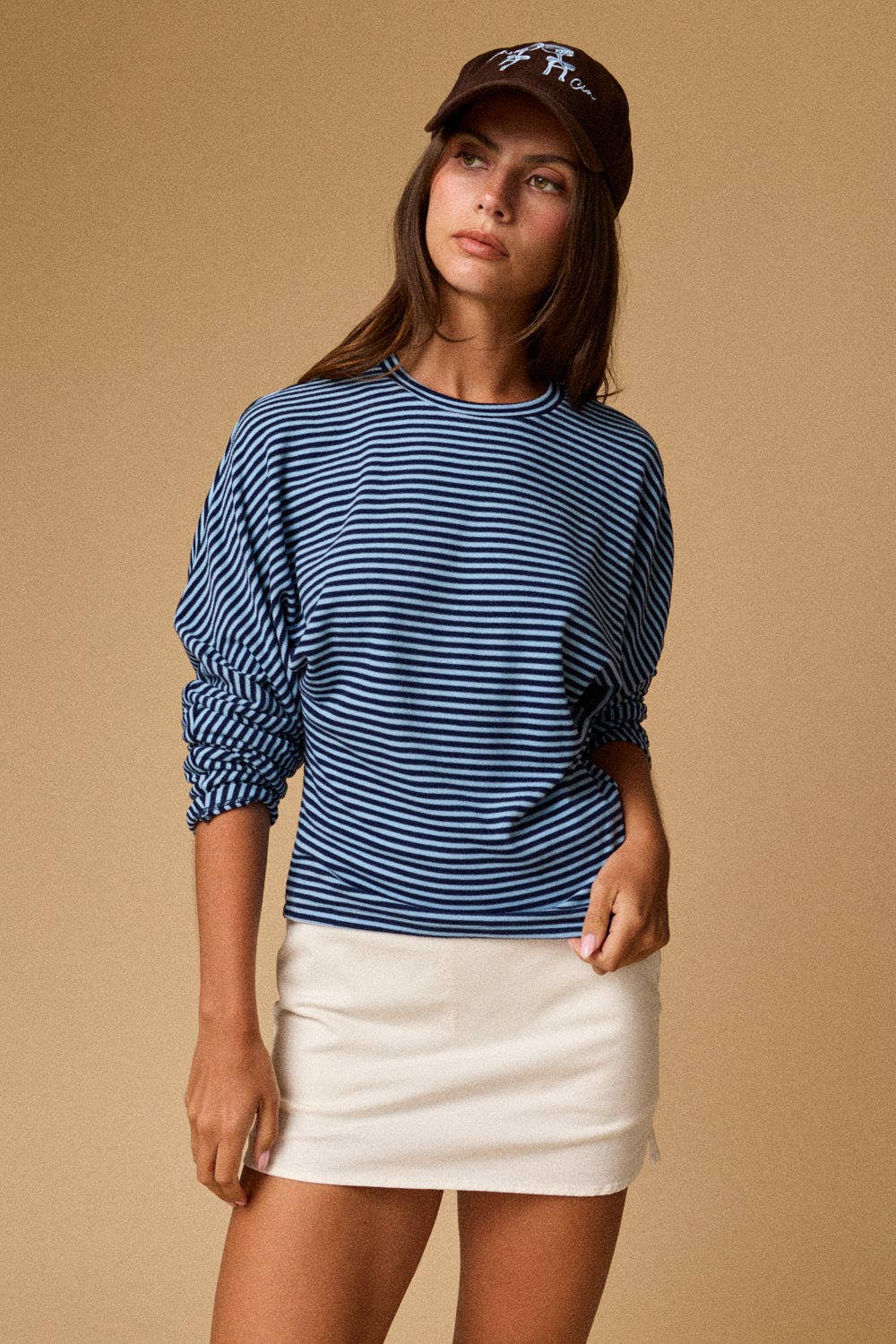 PT20107 - Slouchy relaxed fit striped long sleeves Top: BURGUNDY STRIPE / S-M-L (2-2-2)