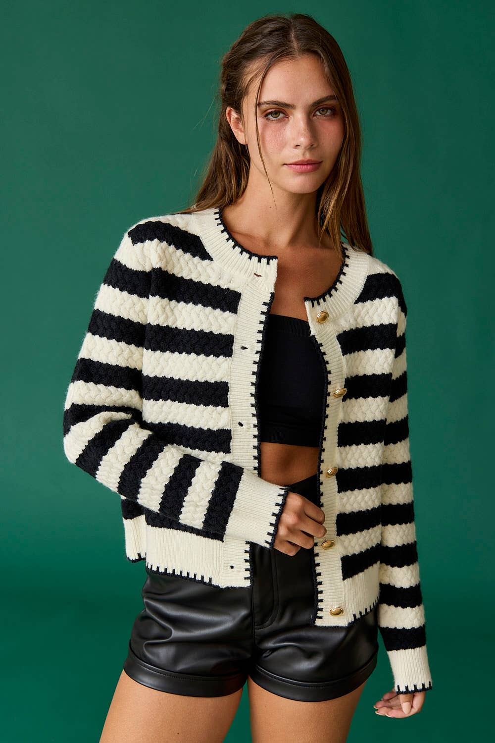 PC18520 - Mia Striped Cardigan: Black/White