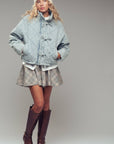 Oversized Quilted Denim Tie-Front Jacket: LT DENIM