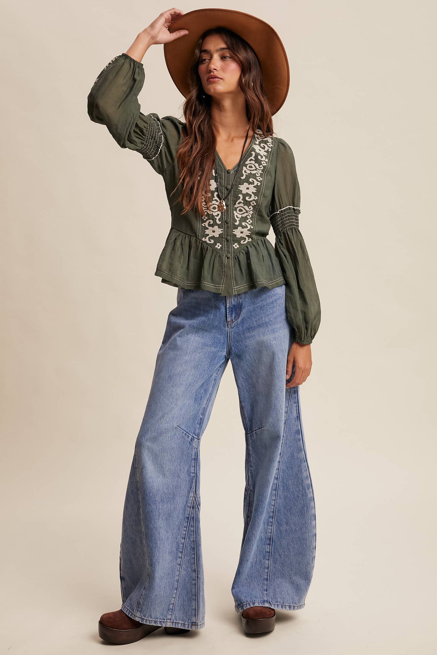 Embroidered Peplum Blouse