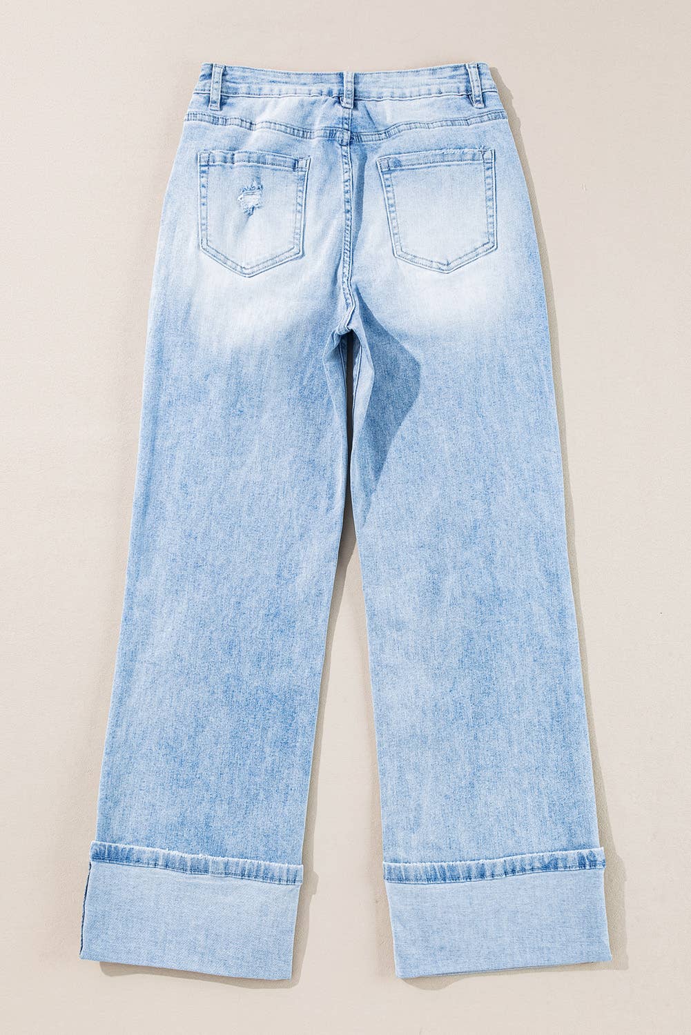 Light Wash Distressed Cuffed Jeans