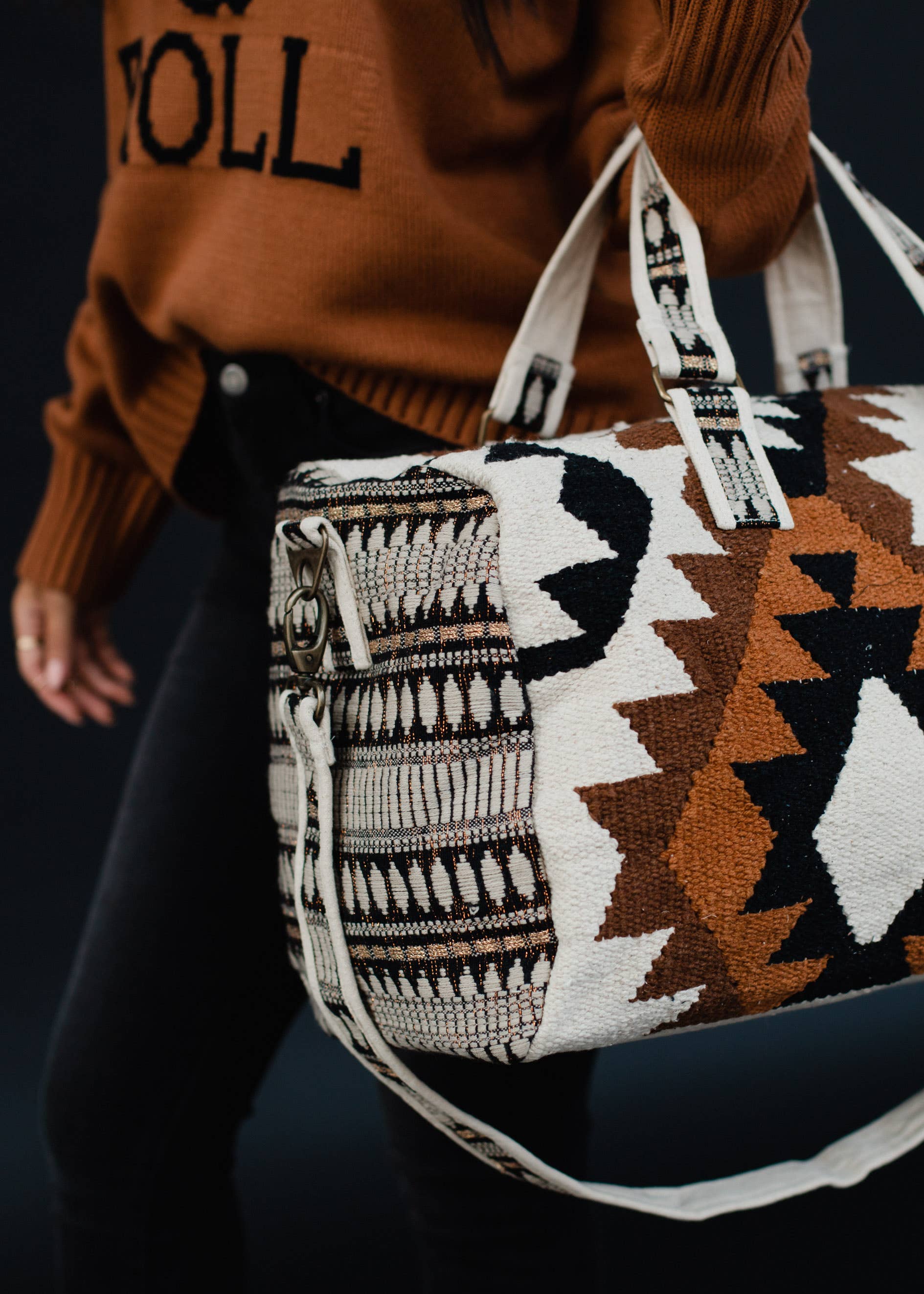 Cream, Black, Brown &amp; Tan Aztec Duffel