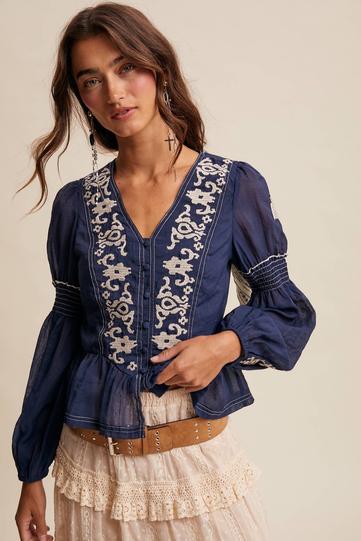 Embroidered Peplum Blouse