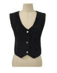 Hottie Sleeveless Single-Breasted V-Neck Denim Tank Top: Black
