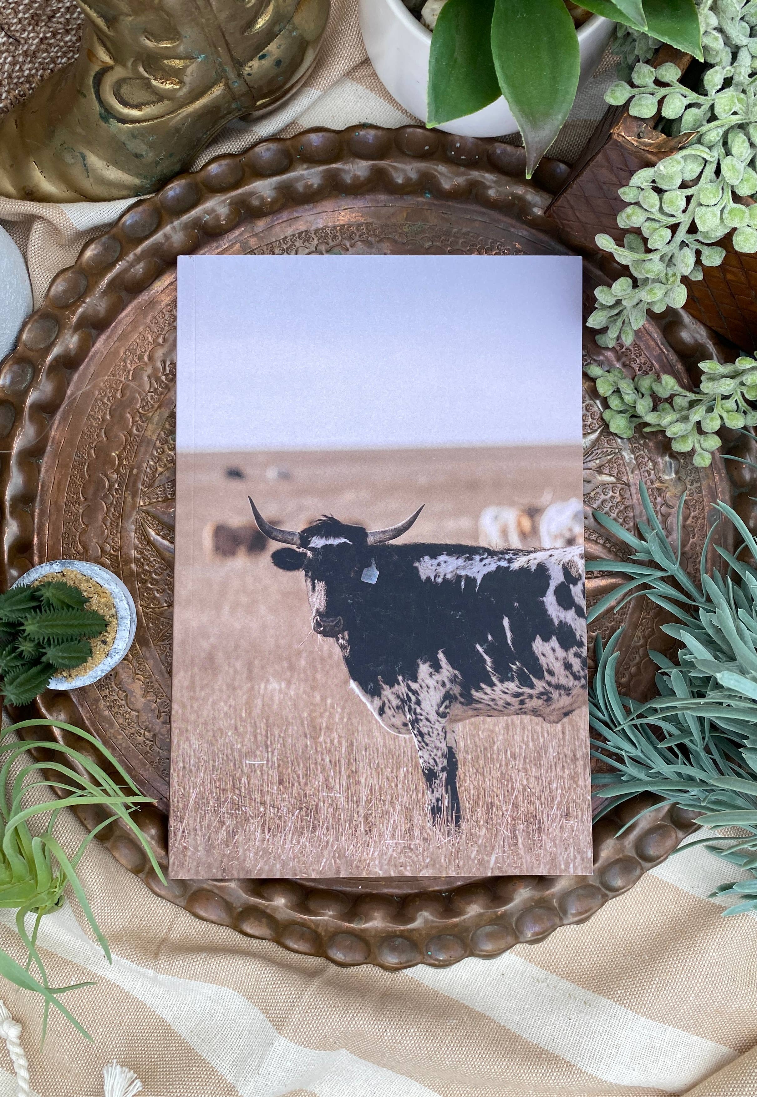 Blank Lined Notebook : #2 Cow in Pasture looking left